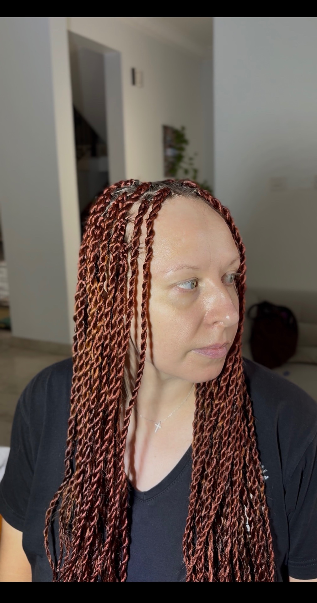 Senegalese twists in auburn hair